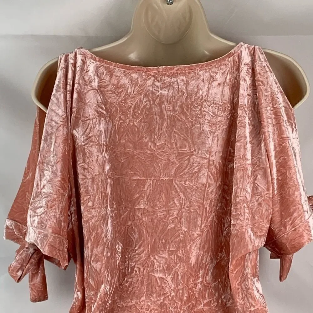 Maeve Anthropologie peach velour cold shoulder top